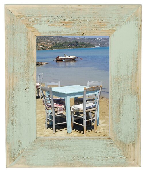 Großer Landhaus Bilderrahmen 60x80 cm – Mint-Türkis – Recyceltes Alt-Holz
