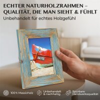 Quadratischer Bilderrahmen 15x15 cm aus Alt-Holz in Hellblau im Landhausstil