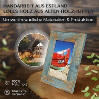 Großer Bilderrahmen 50x70 cm aus recyceltem Alt-Holz in Hellblau