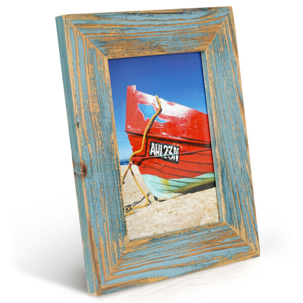 Großer Landhaus Bilderrahmen 60x80 cm – Hellblau – Recyceltes Alt-Holz