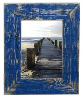Eleganter Bilderrahmen 13x18 cm marineblau handgefertigt aus Altholz