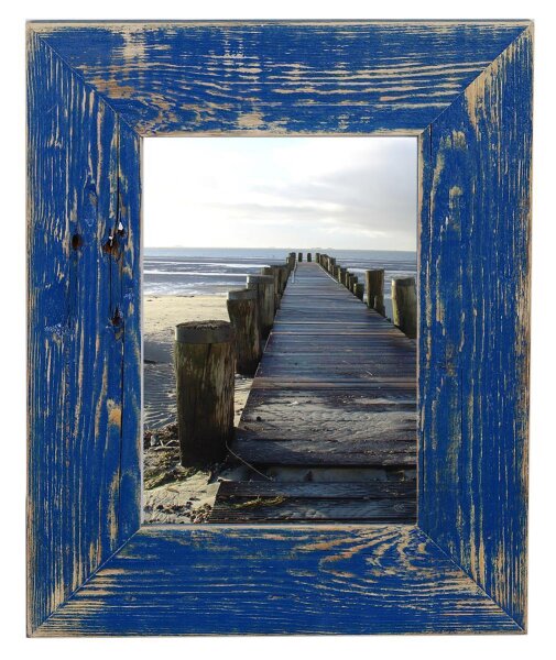 Eleganter Bilderrahmen 24x30 cm marineblau aus recyceltem Altholz von Mein Landhaus