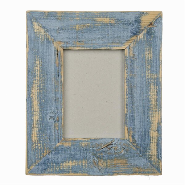 Exklusive Landhaus Bilderrahmen aus recyceltem Alt-Holz in Hellblau/Sky mit 7cm breiter Leiste – Vintage und Rustikal 15x20cm
