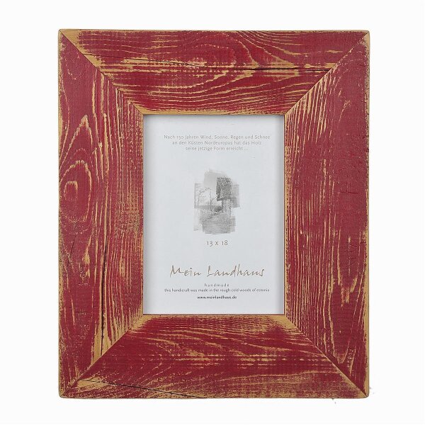 Einzigartige Landhaus Bilderrahmen aus recyceltem Alt-Holz in Rot/Bloody mit 7cm breiter Leiste – Vintage und Rustikal 10x15cm