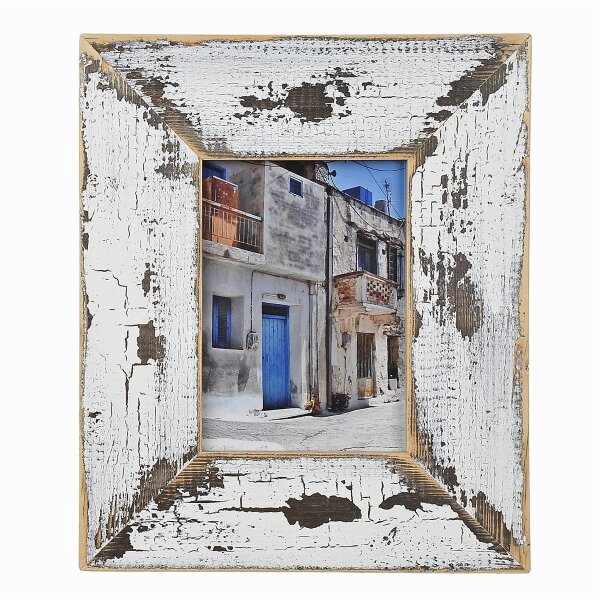 Einzigartige Landhaus Bilderrahmen aus recyceltem Alt-Holz in Weiß/Schwarz - Dirty/Snow mit 7cm breiter Leiste – Vintage und Rustikal 15x20cm
