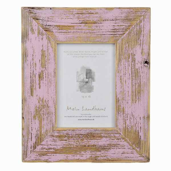 Stilvoller Landhaus Bilderrahmen 15x20 cm aus recyceltem Alt-Holz in Rose mit 7 cm Leiste
