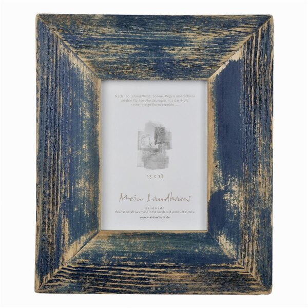 Exklusive Landhaus Bilderrahmen aus recyceltem Alt-Holz in Dunkelblau/Dark Sky mit 7cm breiter Leiste – Vintage und Rustikal 15x20cm
