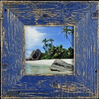 Exklusiver Landhaus Bilderrahmen aus recyceltem Alt-Holz in Marineblau/Marine mit 7 cm Leiste