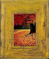 Einzigartige Landhaus Bilderrahmen aus recyceltem Alt-Holz in Gelb mit 7cm breiter Leiste – Vintage und Rustikal 15x20cm