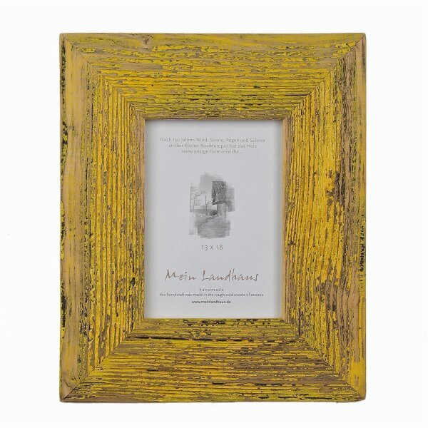 Landhaus Bilderrahmen aus recyceltem Alt-Holz gelb 50x70 cm, 7 cm Leiste