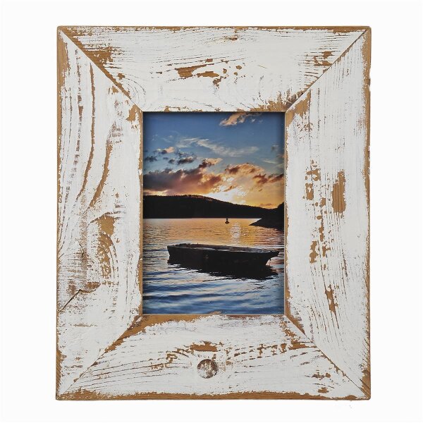 Landhaus Bilderrahmen 15x15 cm aus recyceltem Alt-Holz in Weiß, 7 cm Leiste