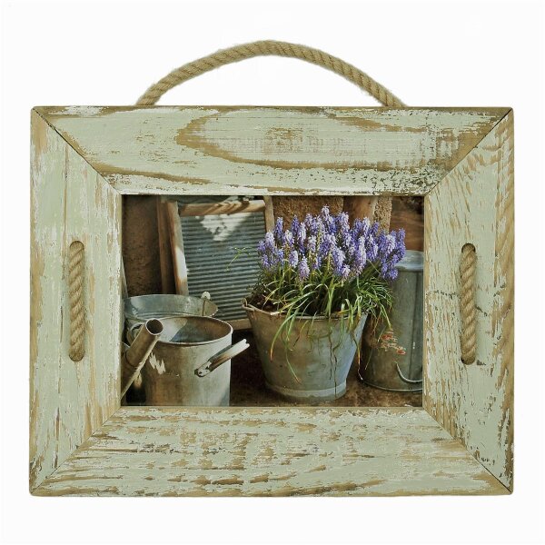 Schnurrahmen 10x15 cm Singel Mint/Türkis aus recyceltem Holz