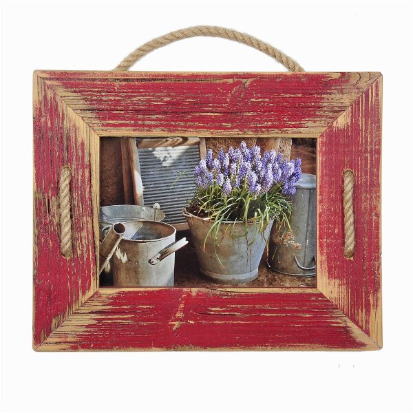 Schnurrahmen 10x15 cm Singel Rot aus recyceltem Holz von Mein Landhaus