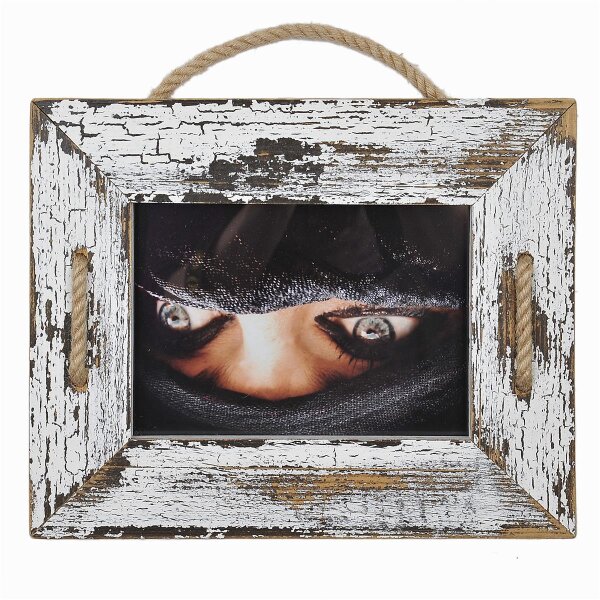 Schnurrahmen 10x15 cm Schwarz/Weiß Dirty Snow aus recyceltem Holz