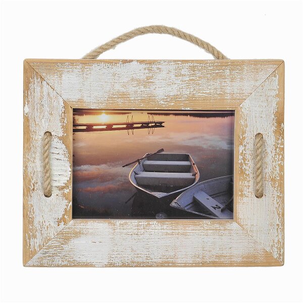 Schnurrahmen 10x15 cm Singel – Weiß – Bilderrahmen aus recyceltem Holz mit Aufhängeschnur von Mein Landhaus