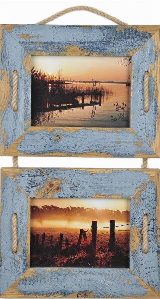 Mein Landhaus Schnurrahmen Duo 10x15 cm Hellblau/Sky aus recyceltem Holz