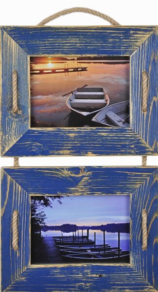 Mein Landhaus Schnurrahmen Duo 10x15 cm Marineblau/Marine