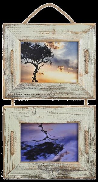Schnurrahmen Duo 10x15 cm Mint/Türkis aus recyceltem Holz