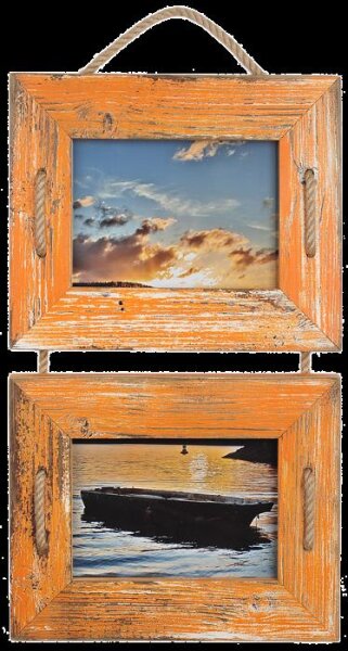 Schnurrahmen Duo 10x15 cm Orange aus recyceltem Holz – Mein Landhaus