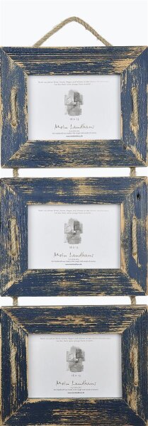 Mein Landhaus Schnurrahmen Trio 10x15 cm Dunkelblau Dark Sky aus recyceltem Holz