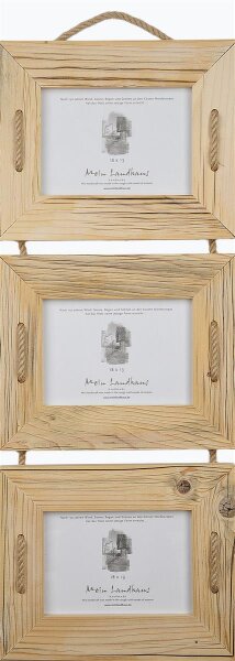 Schnurrahmen Trio 10x15 cm Natur Hell/Hellbraun aus recyceltem Holz