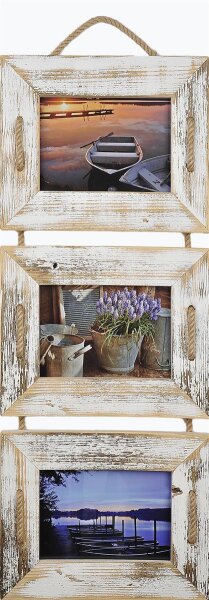 Schnurrahmen Trio 10x15 cm Weiß aus recyceltem Holz von Mein Landhaus