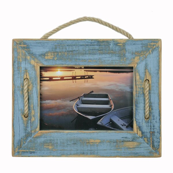 Schnurrahmen Singel 13x18 cm Hellblau Sky aus recyceltem Holz