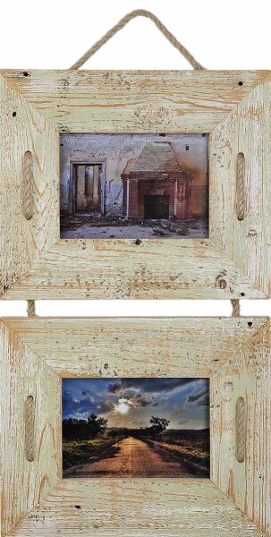 Schnurrahmen Duo 13x18 cm Mint/Türkis aus recyceltem Holz