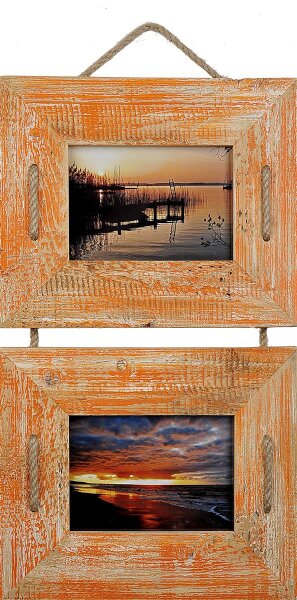 Schnurrahmen Duo 13x18 cm Orange – Doppelfach-Bilderrahmen aus recyceltem Holz