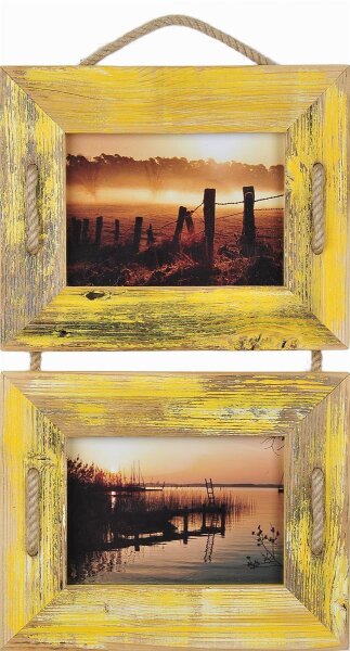Schnurrahmen Duo 13x18 cm Gelb – Doppelfach-Bilderrahmen aus recyceltem Holz