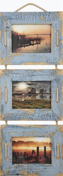 Schnurrahmen Trio 13x18 cm Hellblau/Sky aus recyceltem Holz