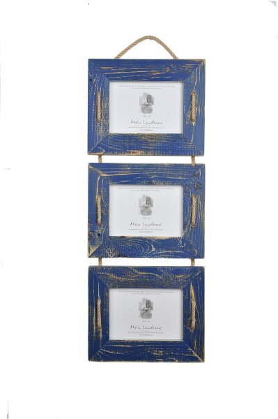 Schnurrahmen Trio 13x18 cm Marine/Marineblau aus recyceltem Holz