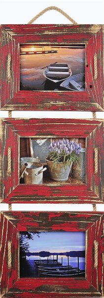 Schnurrahmen Trio 13x18 cm Rot/Bloody aus recyceltem Holz
