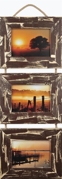 Schnurrahmen Trio 13x18 cm Braun/Coffee aus recyceltem Holz