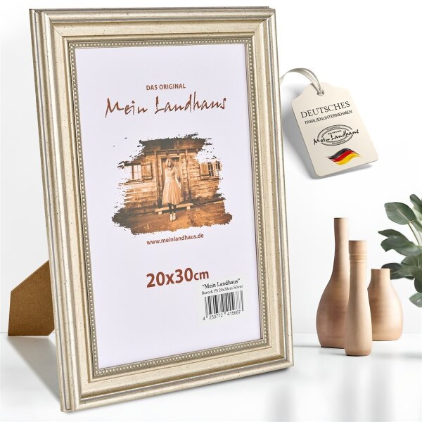 Mein Landhaus Barock Bilderrahmen Silber 13x18 cm mit Echtglas