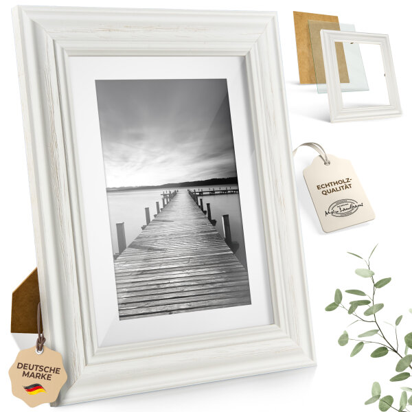Bilderrahmen Stockholm 42x59,4 cm DIN A2 – Weißer Vintage Holzrahmen – Acrylglas